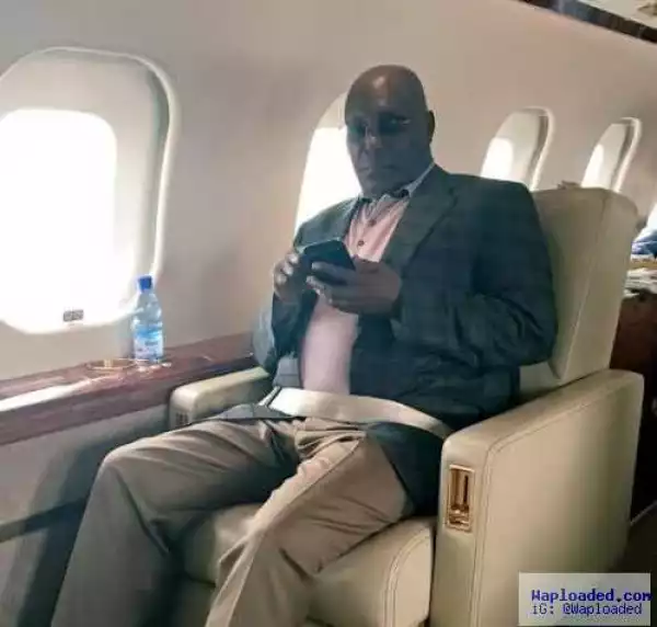 Former VP, Atiku Abubakar fiddles with phone in a private jet...